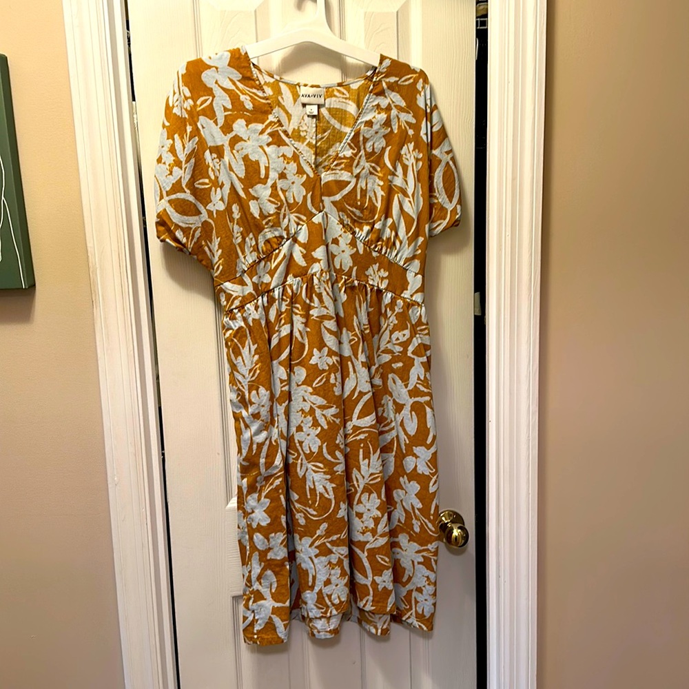 Ava & Viv size X mustard/light blue dress